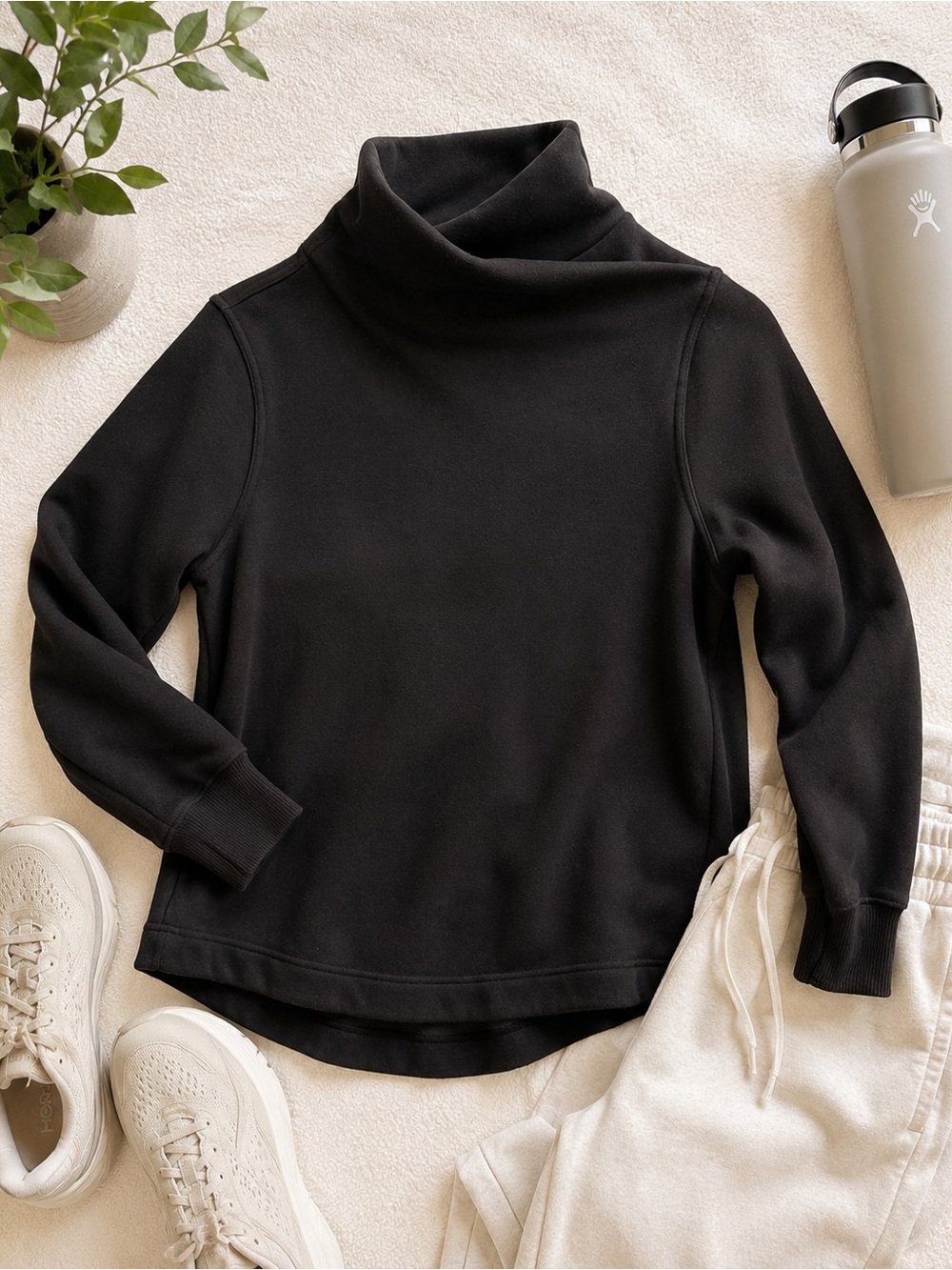 Athleta Women’s Small Black Funnel Neck Pullover Sweatshirt Cozy Fleece